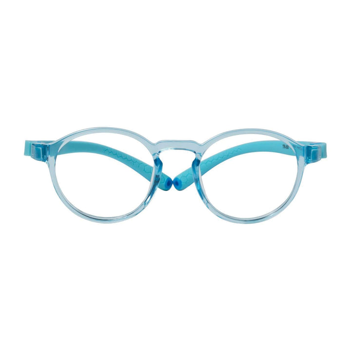 Eyeglasses kids and kids pink forma redonda with cristales optical prescription indestructibles como the miraflex color celeste and blue front view Bonoboss #color_trasnparente_azul