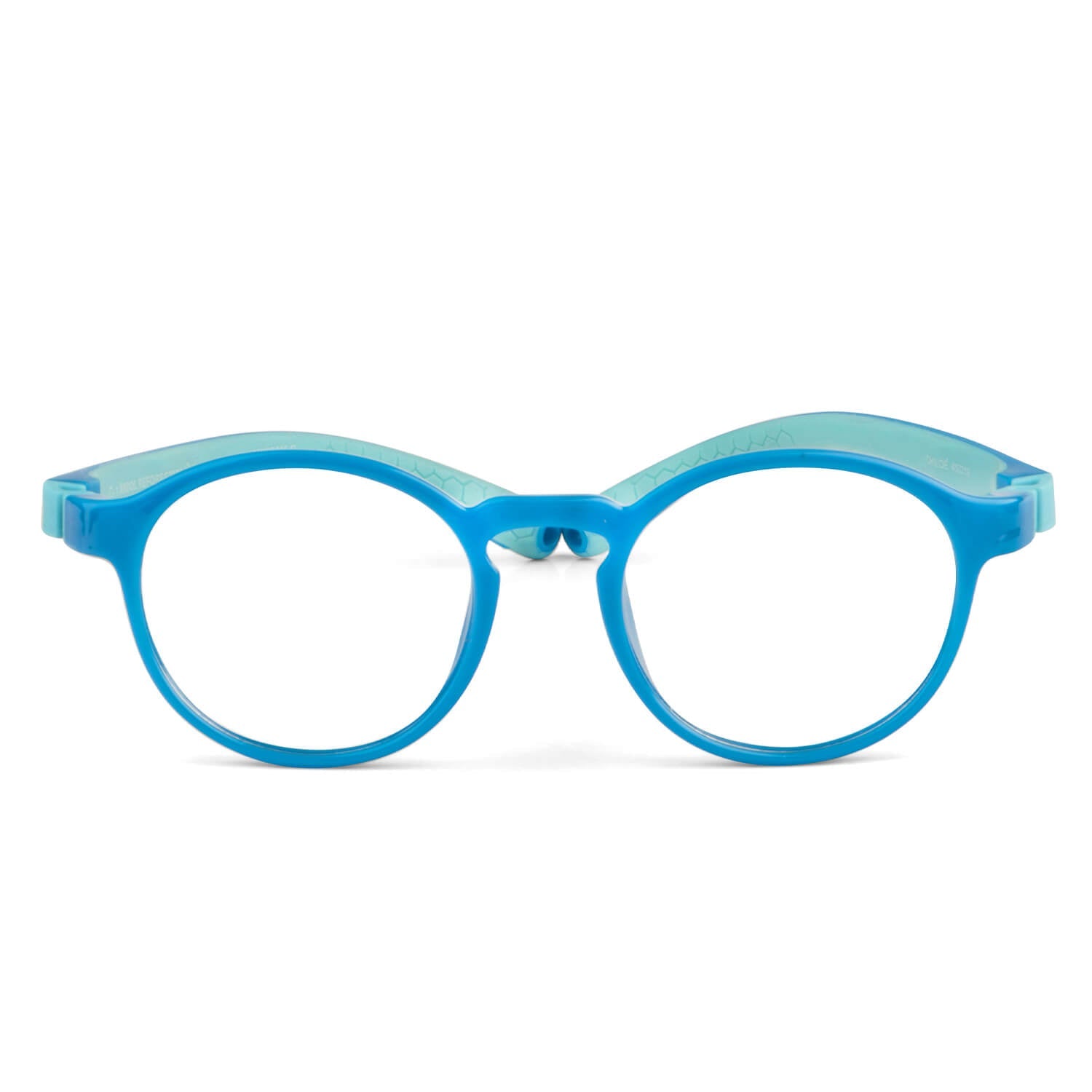 Anteojos de niña y niño de color rosado de forma redonda con cristales opticos con receta indestructibles como los miraflex de color azul vista frontal #color_azul