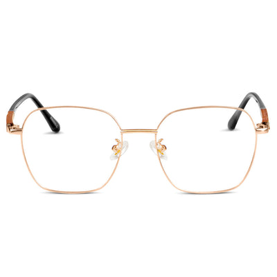 Anteojos marcos lentes opticos dorados con patas de madera sustentable para hombre y mujer de cara redonda moda frontal