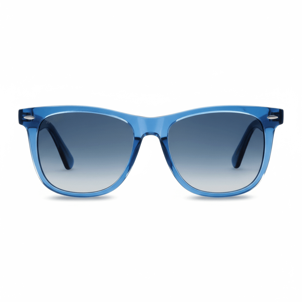 lentes de sol polarizados ovalados para hombre y mujer modelo wayfarer de rayban color azul transparente con lentes degrade azules polarizadas distribuidor mayorista de opticas sustentable reciclado plastico #color_azul