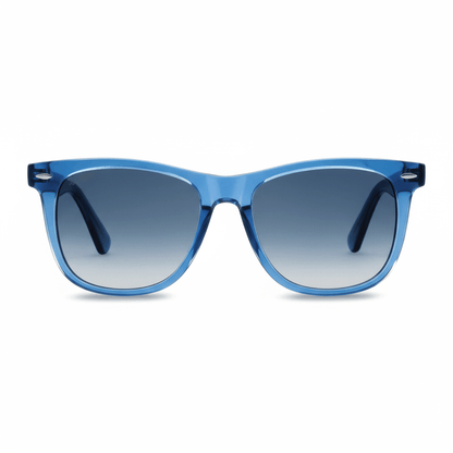 lentes de sol polarizados ovalados para hombre y mujer modelo wayfarer de rayban color azul transparente con lentes degrade azules polarizadas distribuidor mayorista de opticas sustentable reciclado plastico #color_azul