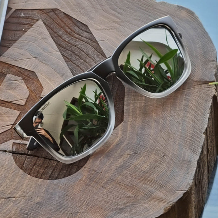 Sunglasses rectangular polarized black for men and women with color lenses mirrored silver Bonoboss #color_espejado-gris