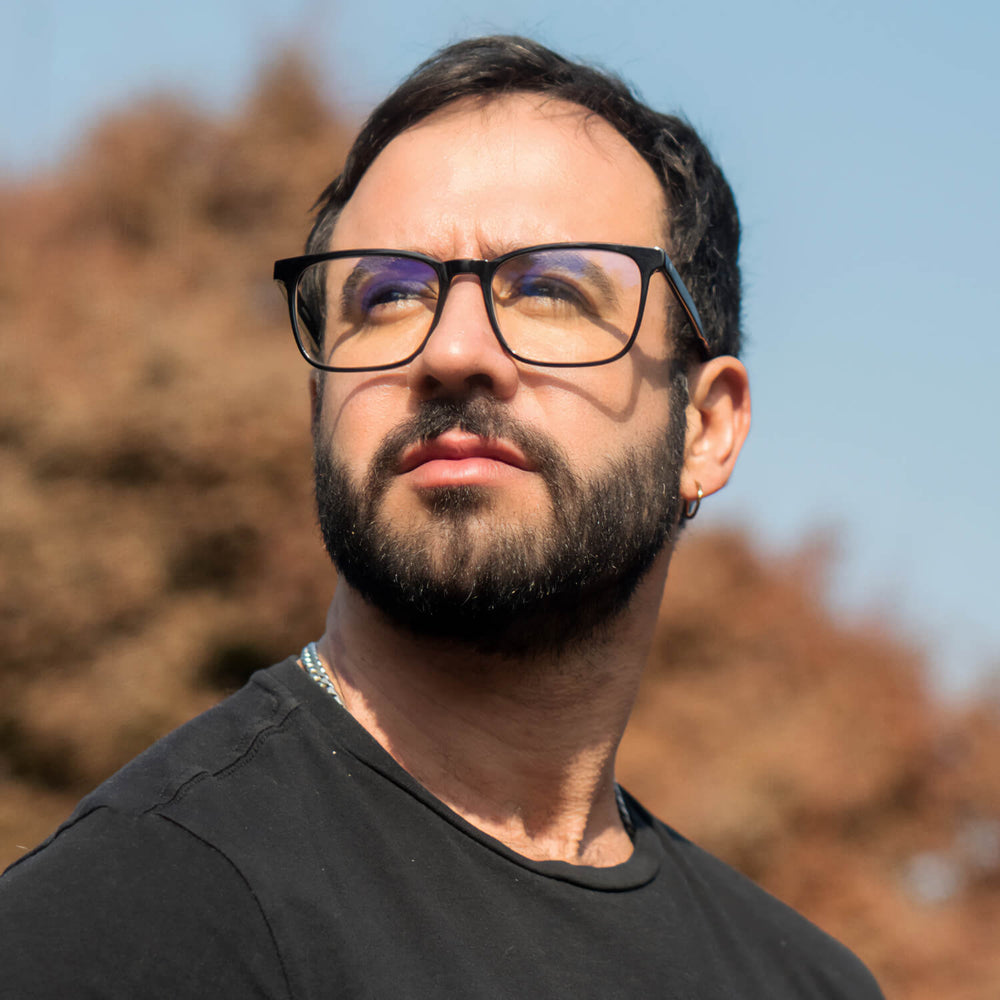 Lentes para computadora Waimea XL negros, vista de tres cuartos, montura de bioacetato grande #color_black