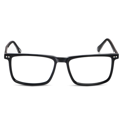 anteojos o marcos opticos rectangulares transparentes grandes para cara redonda de color negro con sobre lente clip sol iman polarizado para hombre y mujer vista frontal #color_negro