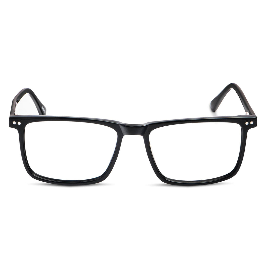 Eyeglasses or optical frames rectangular clears larges for round face black with sobre lente sun clip-on iman polarized for men and women front view Bonoboss #color_negro