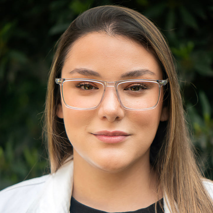 Eyeglasses or optical frames rectangular clears larges for round face clear with sobre lente sun clip-on iman polarized for men and women front view Bonoboss #color_transparente